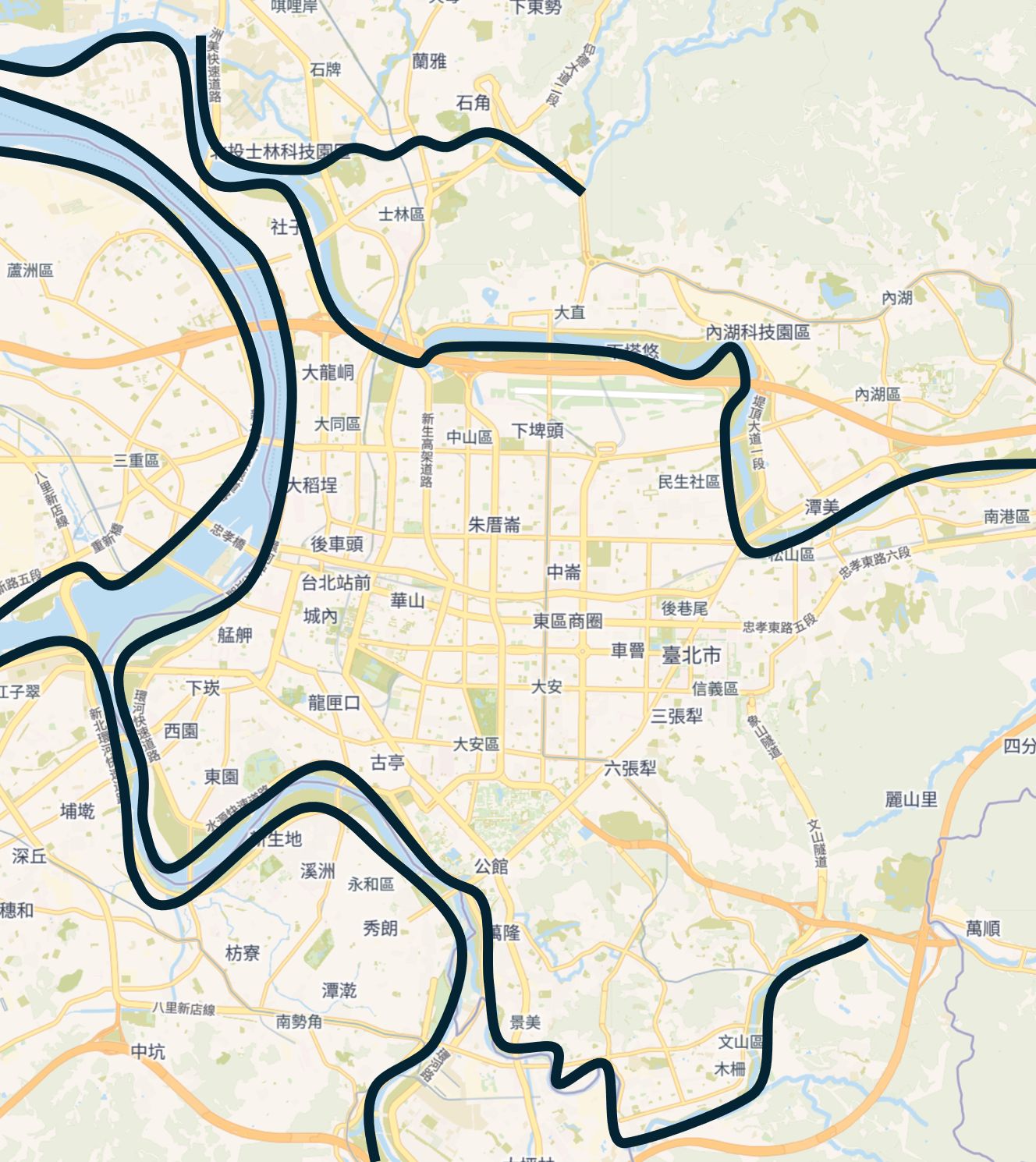 The 66 km loop around Taipei (left) and a riverside cycle path (right)